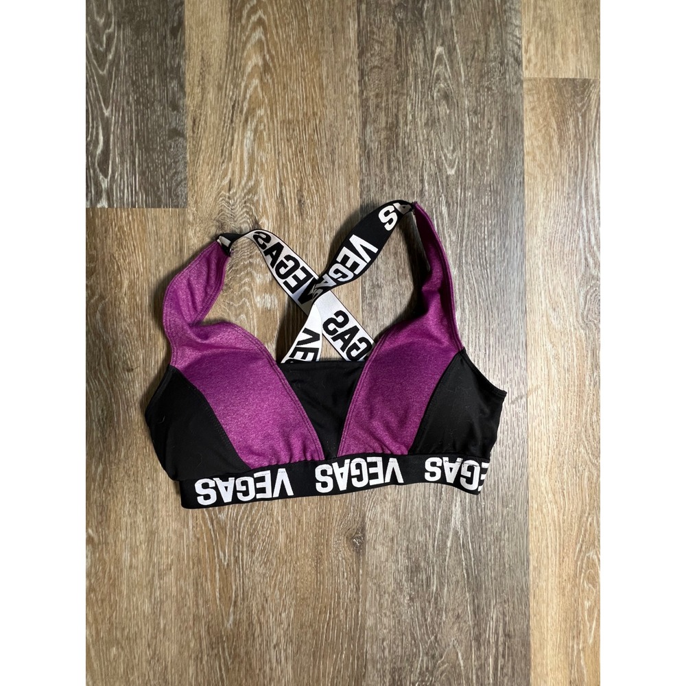 YMF USA LLC Sports Bra Women L Purple Vegas Graphic Racerback Athleisure